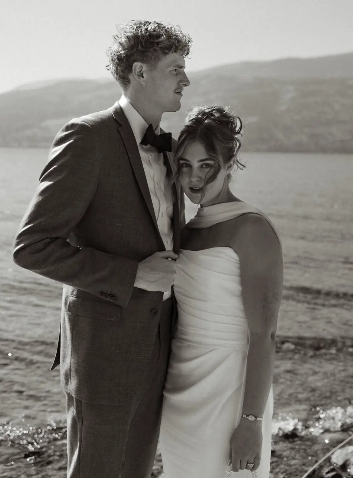A Cande Bridal Boutique bride on her wedding day above the Okanagan valley in British Columbia